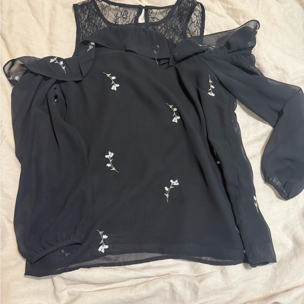 Lucky Brand Black Floral Lace Blouse